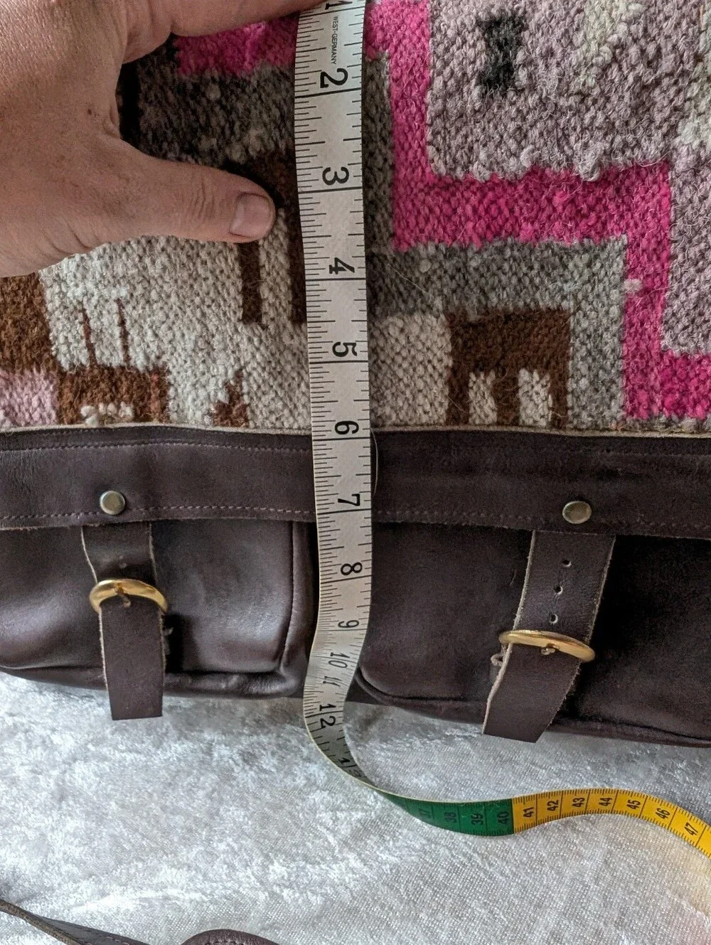 Handmade Peruvian Real Leather Woven Textile Briefcase Book Messenger Bag